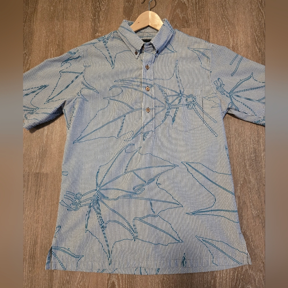 Blue Striped Floral Print Men’s Shirt